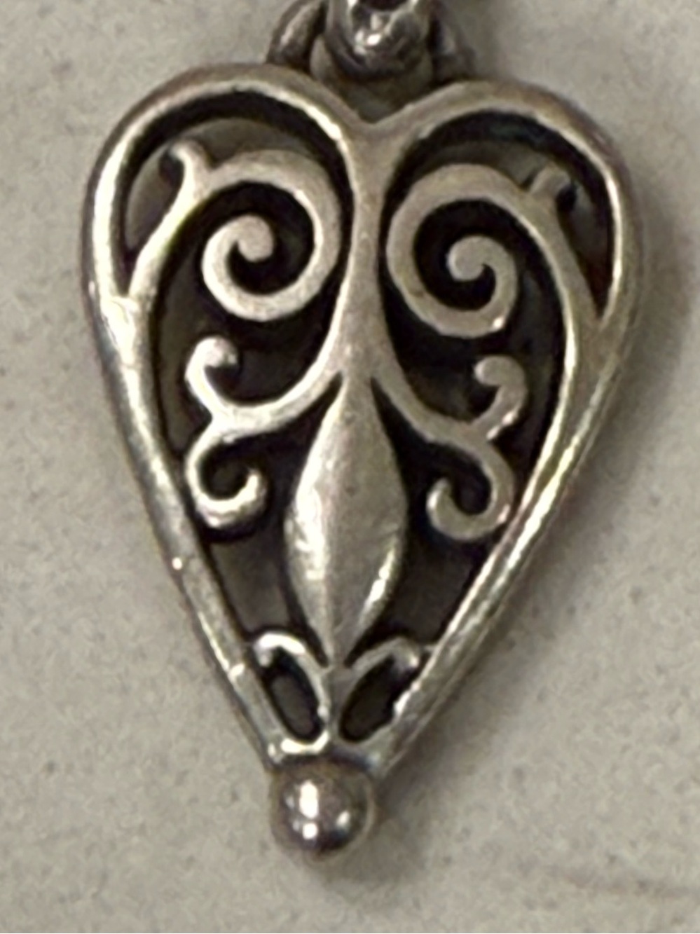 Brighton Silver Tone Open Heart Crystal Pendant Necklace Romantic Scroll Design